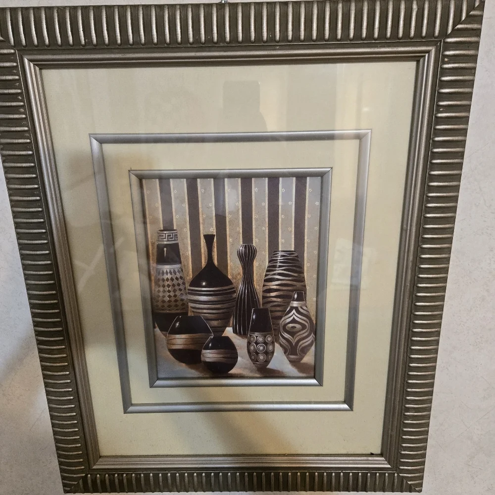 DOUBLE MATTED FRAMED ART POTTERY VASES   Heavy Piece